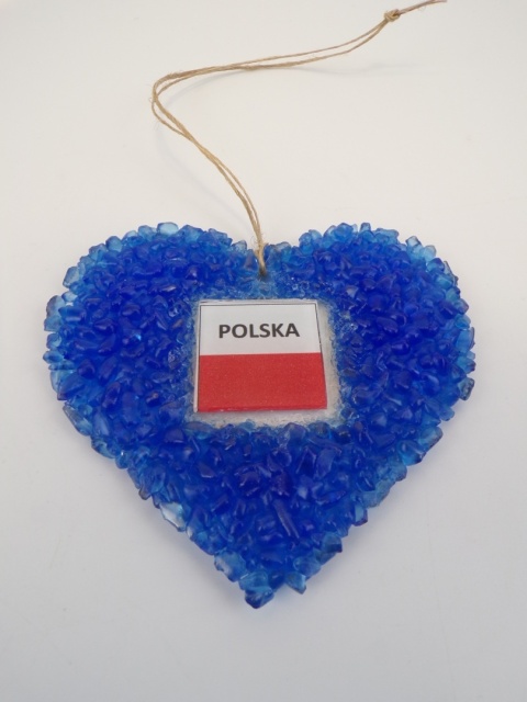 Serduszko szklane z flagą Polski – 100% szkło z recyklingu wzór DK02