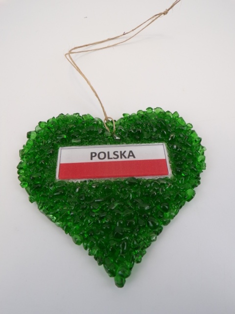 Serduszko szklane z flagą Polski – 100% szkło z recyklingu wzór DP01