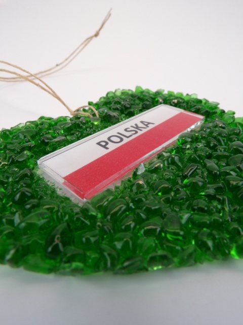 Serduszko szklane z flagą Polski – 100% szkło z recyklingu wzór DP01