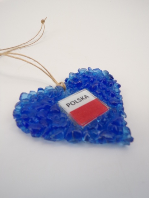 Serduszko szklane z flagą Polski – 100% szkło z recyklingu wzór MK02
