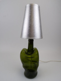 Lampa recykling szklo zielone- abażur lniany srebrny S