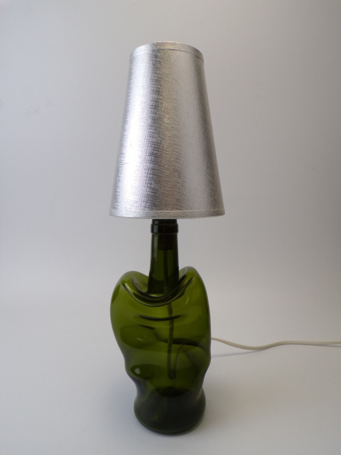 Lampa recykling szklo zielone- abażur lniany srebrny S Lampa recykling szklo zielone- abażur lniany srebrny S