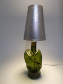 Lampa recykling szklo zielone- abażur lniany srebrny S