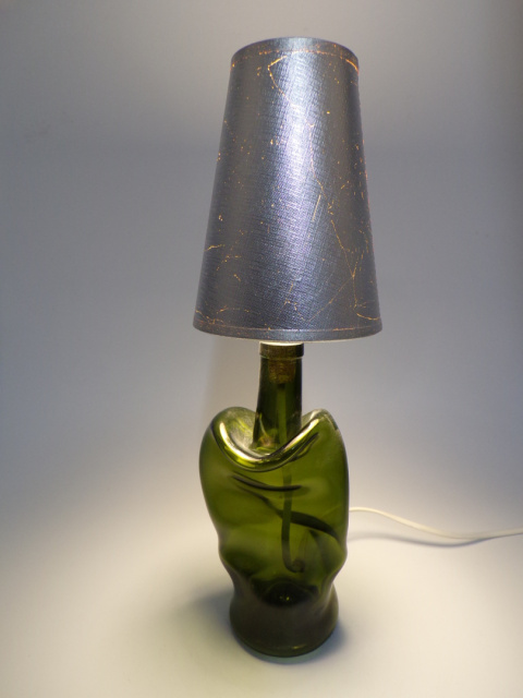 Lampa recykling szklo zielone- abażur lniany srebrny S Lampa recykling szklo zielone- abażur lniany srebrny S