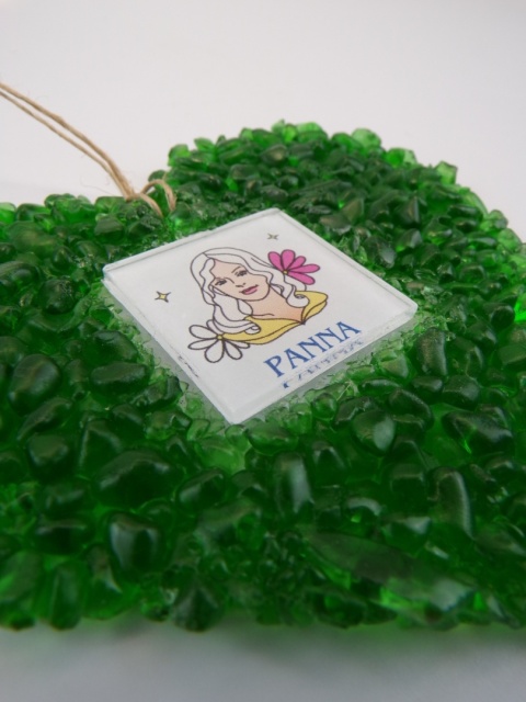 Serce ze szkła z recyklingu duże, zielone – Panna