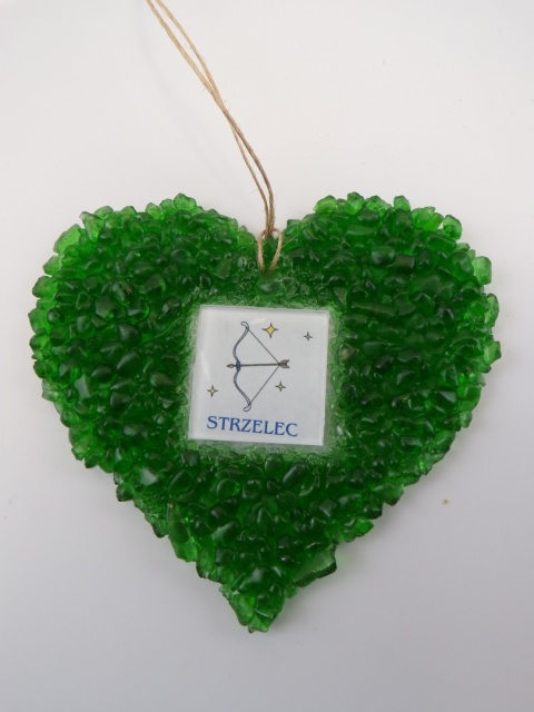 Serce ze szkła z recyklingu duże, zielone – Strzelec